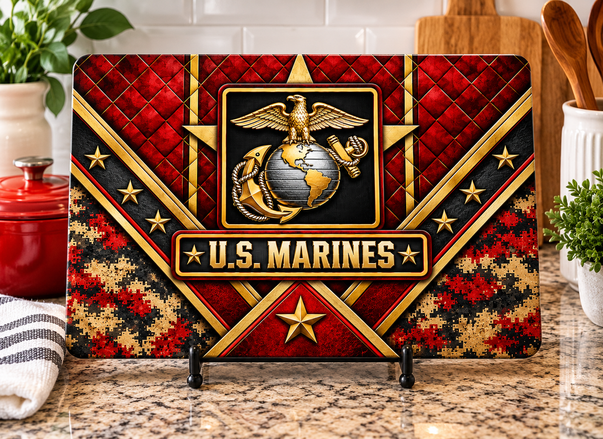 U.S. Marines Cutting Board – Red & Gold Eagle, Globe & Anchor