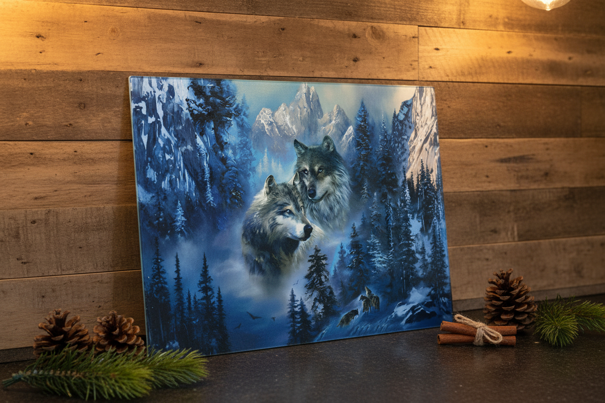 Winter Wolves Mountain Tempered Glass Cutting Board – Elevate Your Culinary Experience