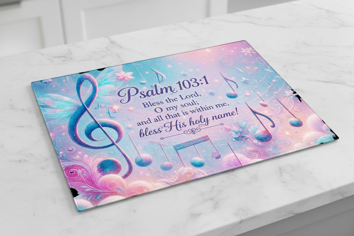 Psalm 103:1 Musical Notes Tempered Glass Cutting Board – Elevate Your Cooking Experience