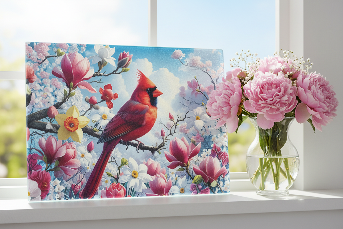 Red Cardinal Glass Cutting Board – Elevate Your Culinary Experience