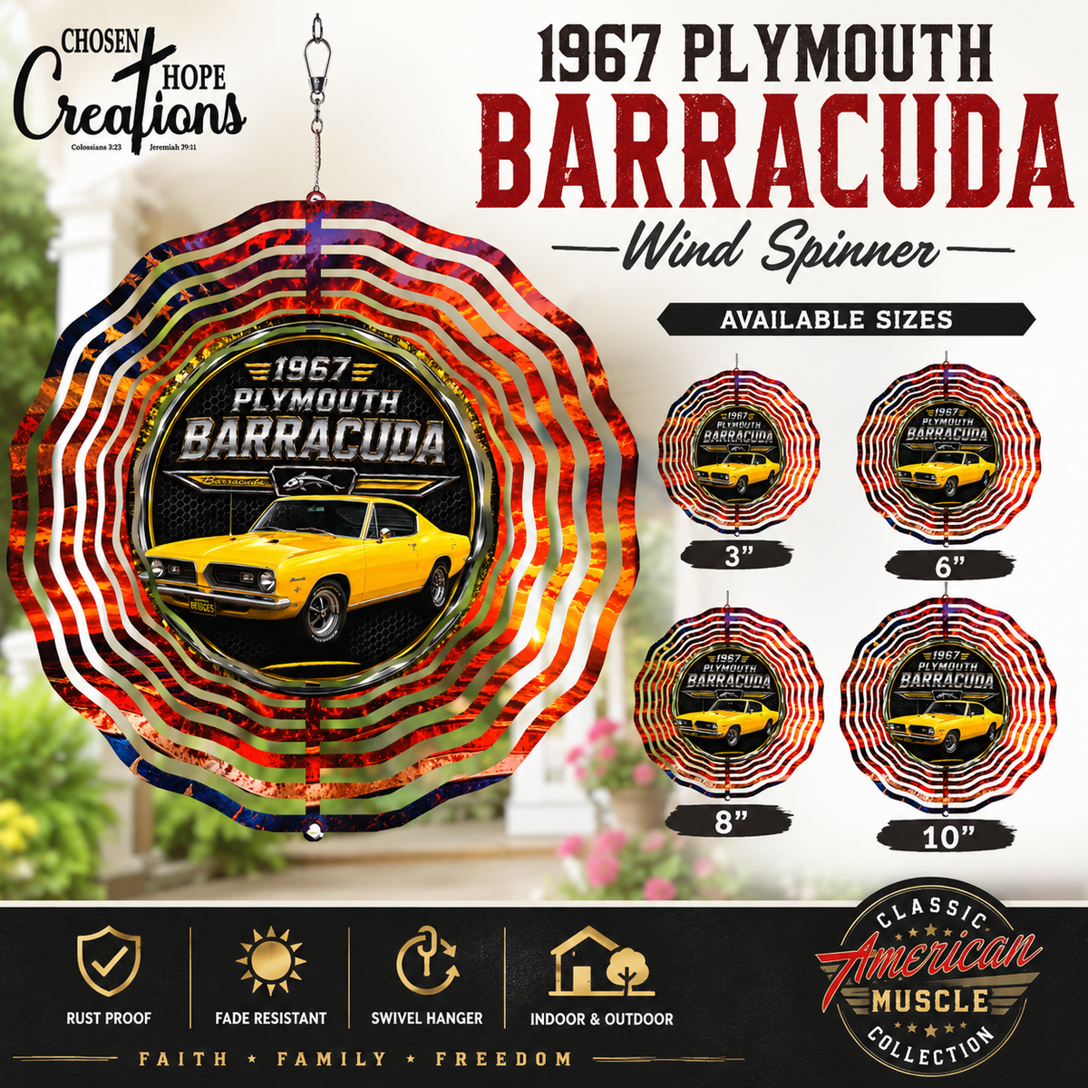Timeless 1967 Plymouth Barracuda Wind Spinner - Perfect for Classic Car Lovers