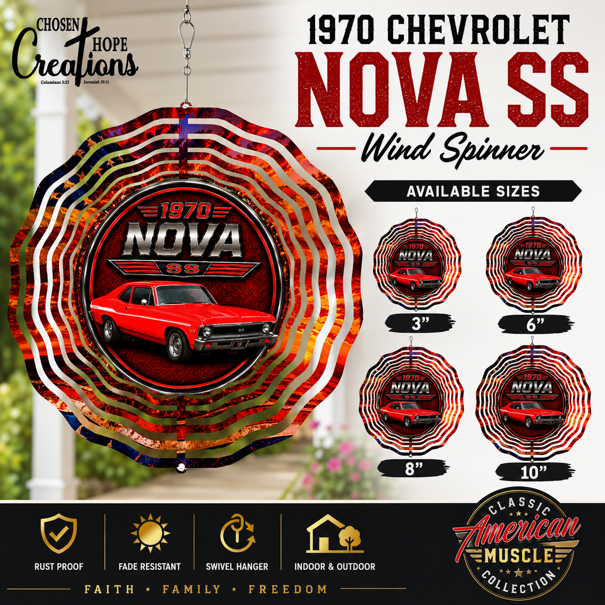 1970 Chevrolet Nova SS Wind Spinner - Illuminate Your Space with Classic American Muscle