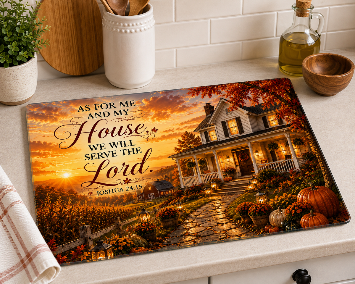 Joshua 24:15 Farmhouse Tempered Glass Cutting Board - Beautiful Christian Kitchen Décor for Every Home