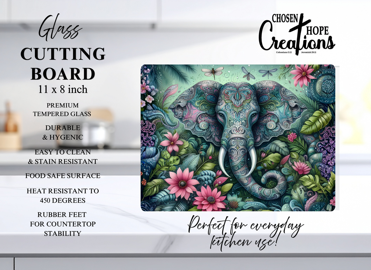 Elevate Your Culinary Space with the Ornate Elephant Mandala Cutting Board
