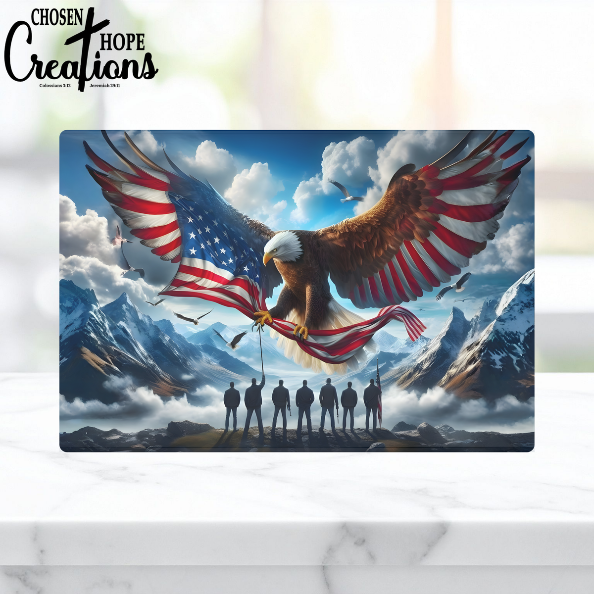 Eagle Veteran Patriotic Glass Cutting Board – A Tribute to Heroes