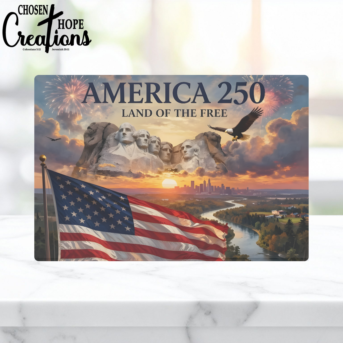 America 250 Patriotic Glass Cutting Board – Celebrate Freedom