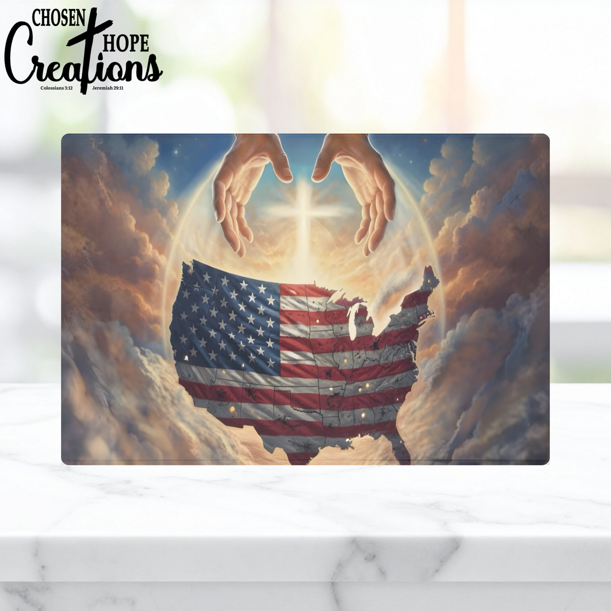 Patriotic Glass Cutting Board - One Nation Under God