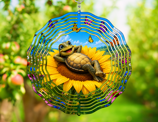 Transform Your Outdoor Space with the Adorable Turtle Sunflower Wind Spinner