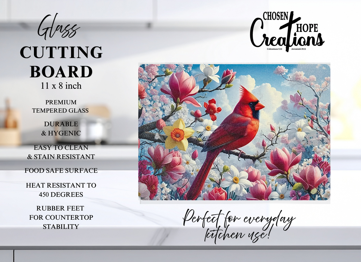 Red Cardinal Glass Cutting Board – Elevate Your Culinary Experience