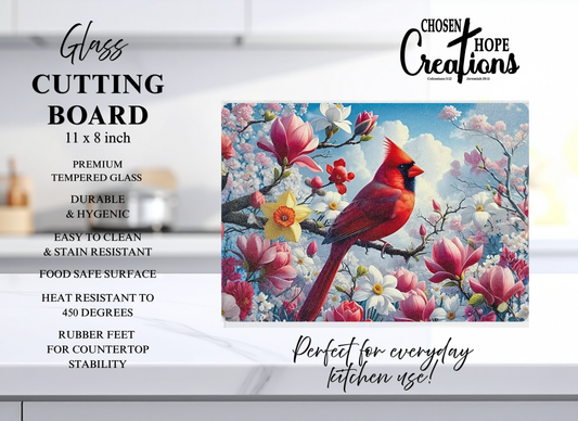 Red Cardinal Glass Cutting Board – Elevate Your Culinary Experience