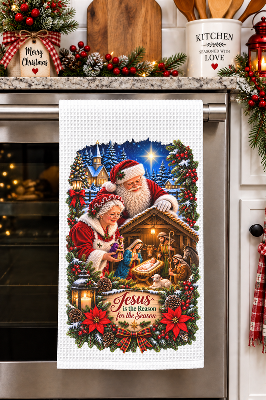 Faith-Inspired Kitchen Towel: Celebrate Christmas with the Message 'Jesus Is the Reason for the Season'