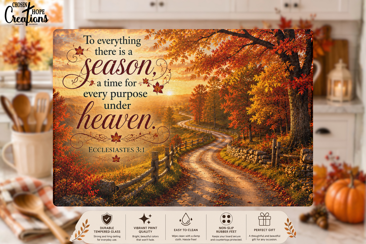 Autumn Country Road Cutting Board – A Beautiful Reminder of Faith and Functionality