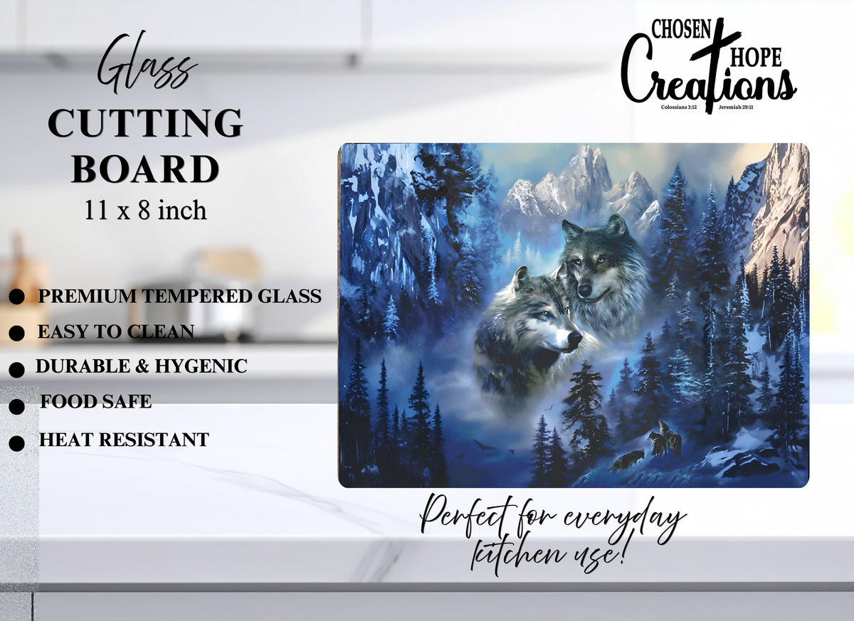 Winter Wolves Mountain Tempered Glass Cutting Board – Elevate Your Culinary Experience