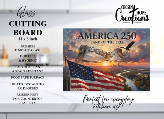 America 250 Patriotic Glass Cutting Board – Celebrate Freedom