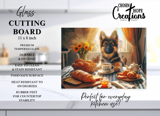 Charming German Shepherd Puppy Cutting Board – 8×11 Tempered Glass for Your Kitchen