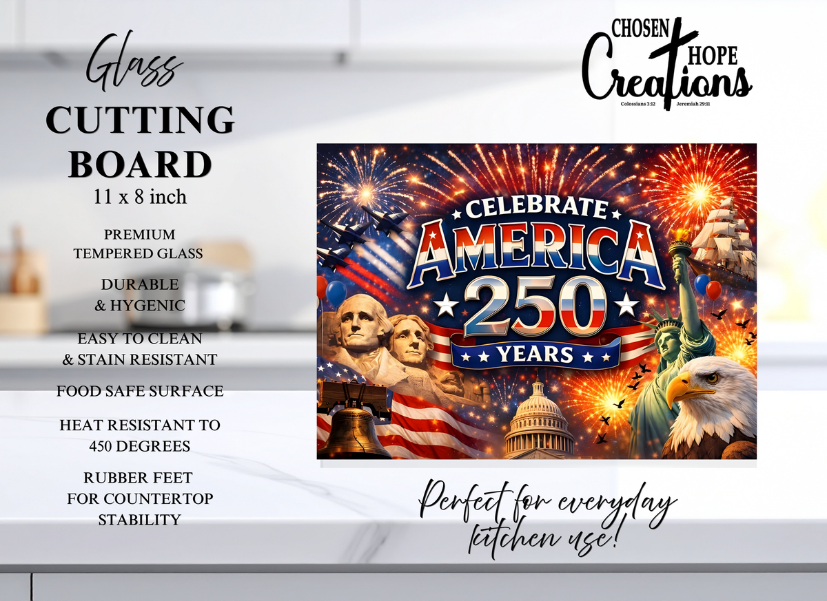 Patriotic Glass Cutting Board - Celebrate America 250 Years