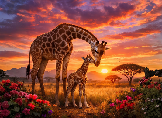 Giraffe Mother & Calf Cutting Board – Captivating Tempered Glass Artwork for Your Kitchen