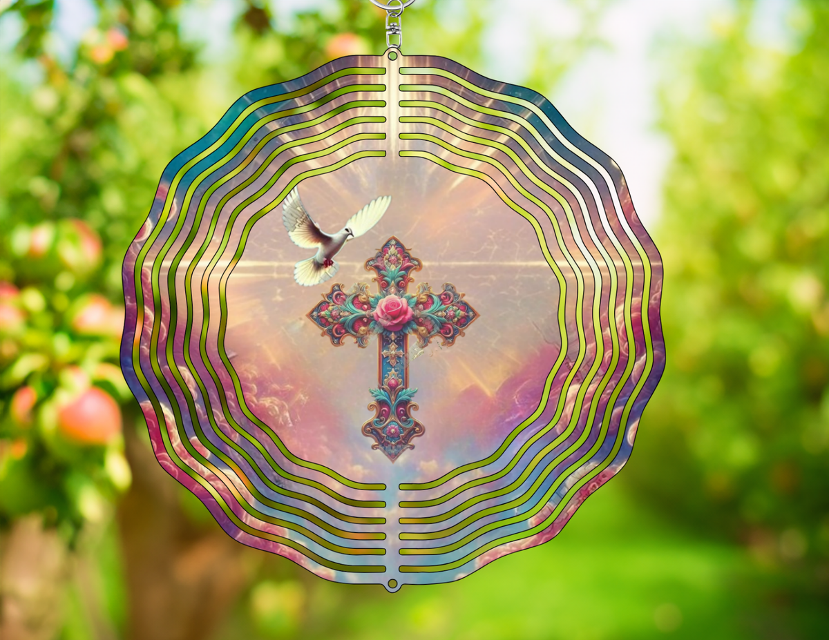 Jeweled Cross Dove Wind Spinner – A Beautiful Expression of Faith and Serenity