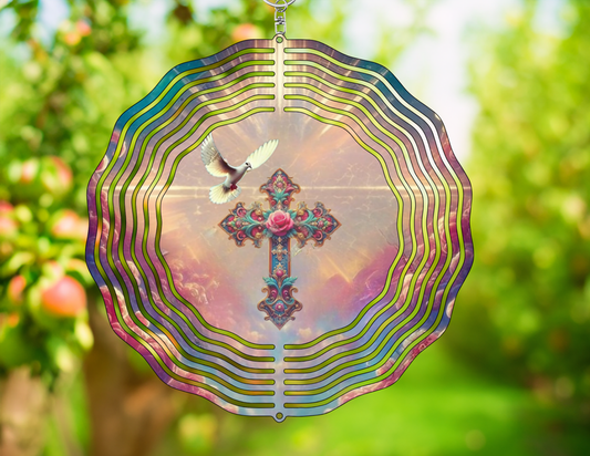 Jeweled Cross Dove Wind Spinner – A Beautiful Expression of Faith and Serenity