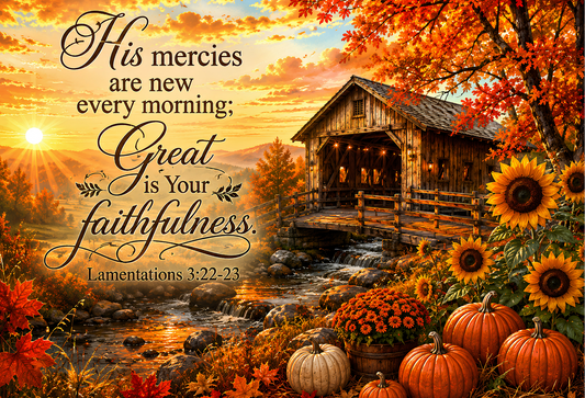Lamentations 3:22–23 Covered Bridge Tempered Glass Cutting Board – Daily Inspiration for Your Kitchen