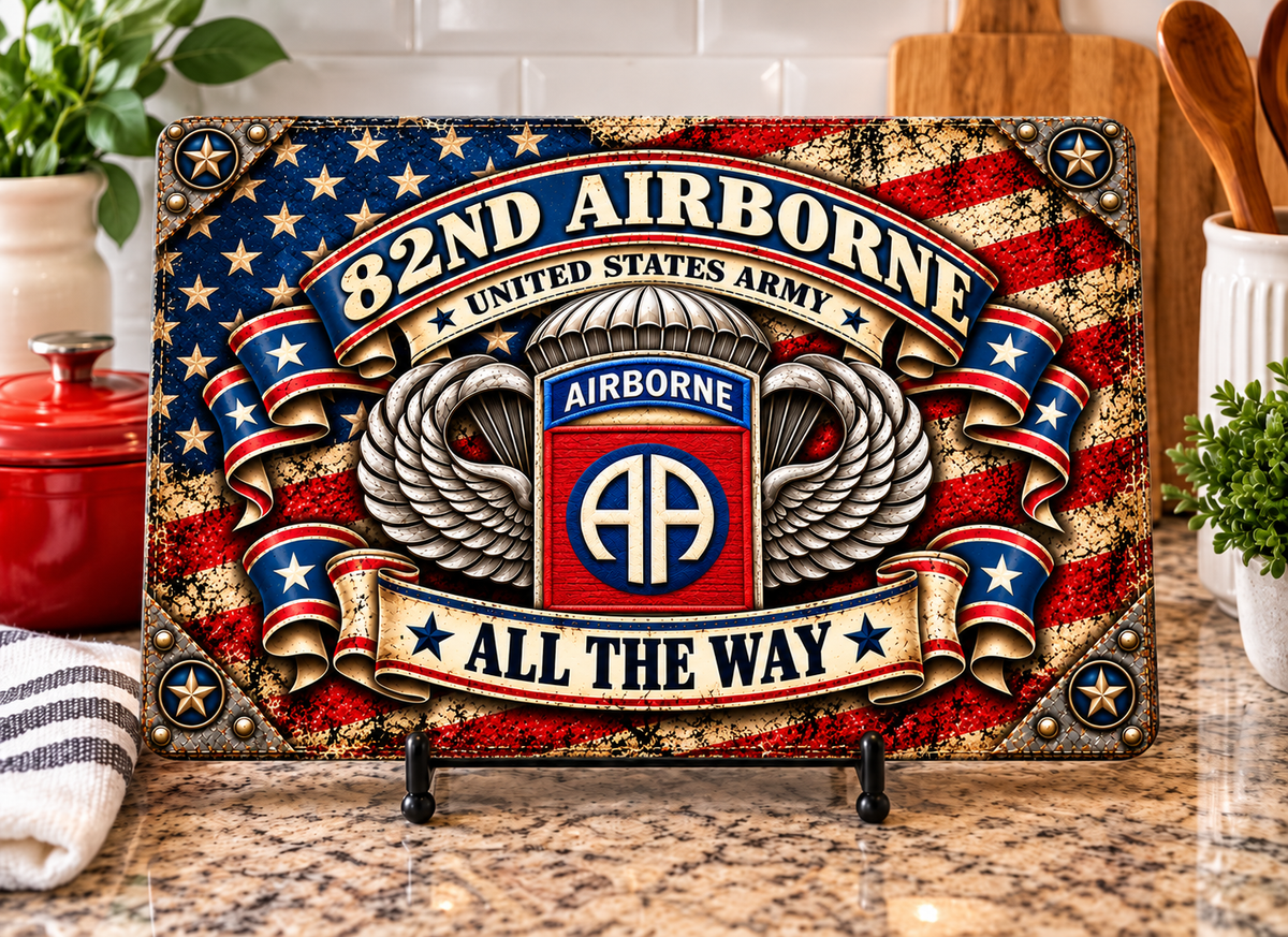 82nd Airborne Tempered Glass Cutting Board – All the Way