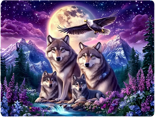 Enchanting Wolf Family Cutting Board – Moonlit Mountain Design, 8x11 Inches