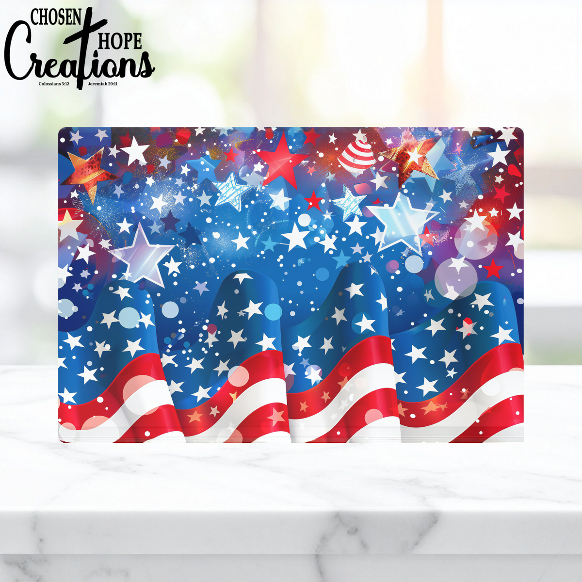 Patriotic Glass Cutting Board - Stars & Stripes Celebration