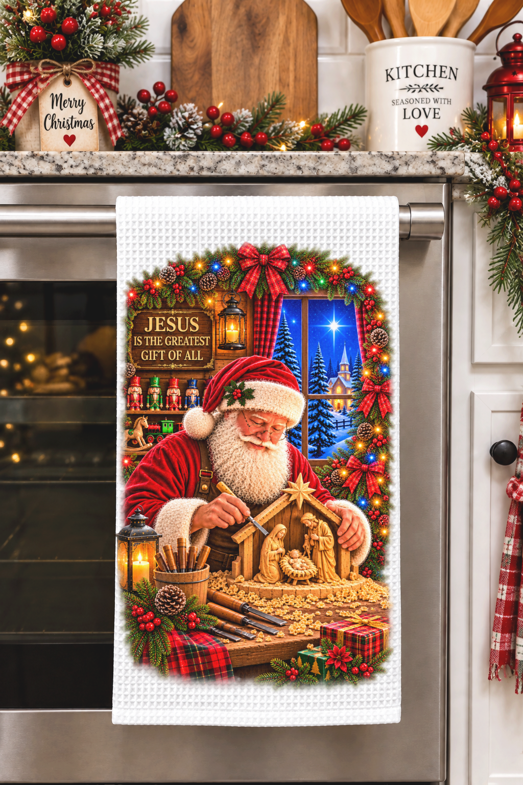 Faith-Inspired Christmas Kitchen Towel - Jesus Is the Greatest Gift of All