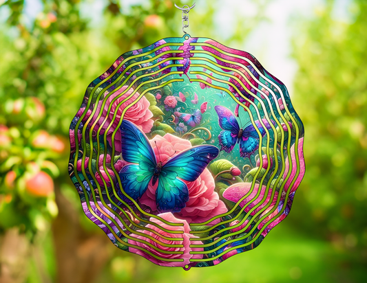 Elevate Your Space with the Blue Butterfly Rose Wind Spinner