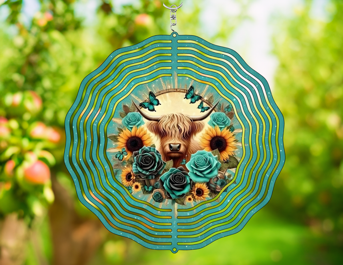 Whimsical Highland Cow Wind Spinner for Enchanting Outdoor Spaces