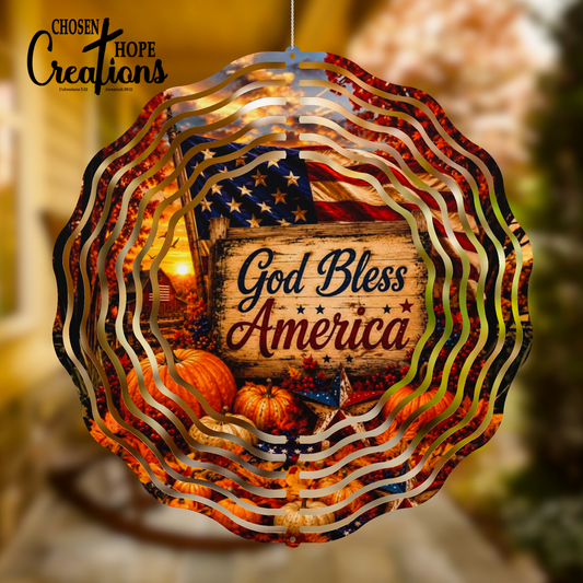God Bless America Harvest Wind Spinner – Celebrate Autumn with Artful Patriotism