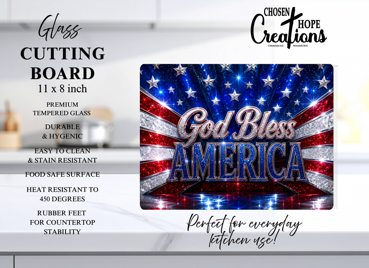 Patriotic Glass Cutting Board - God Bless America Design