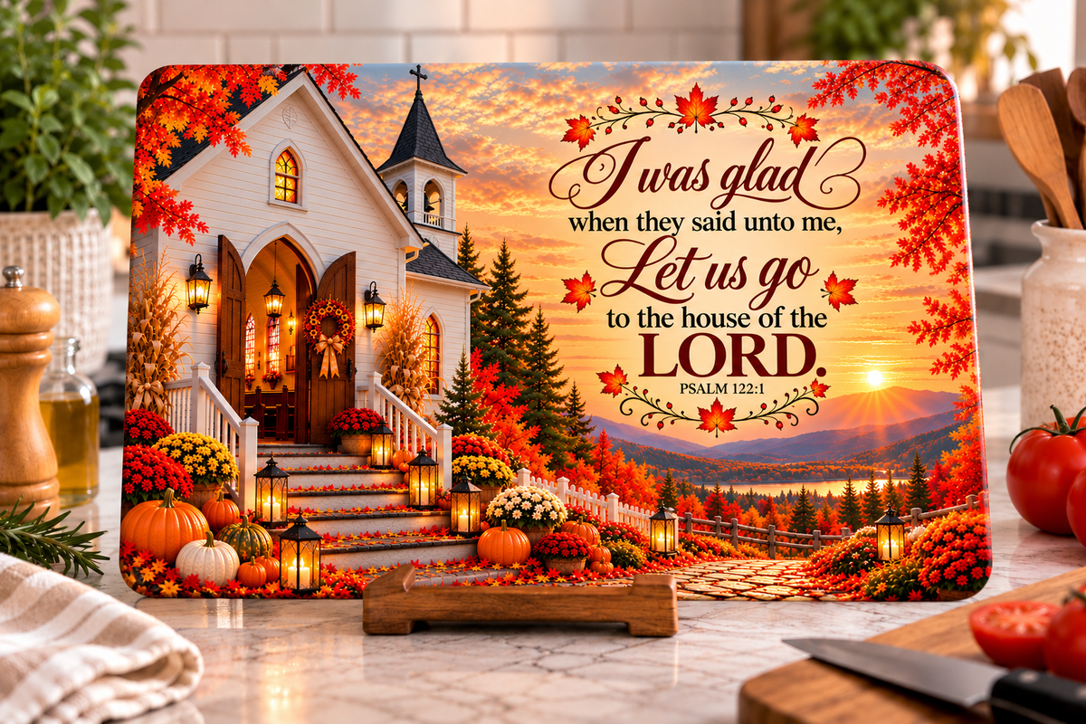 Psalm 122:1 - House of the Lord Autumn Glass Cutting Board