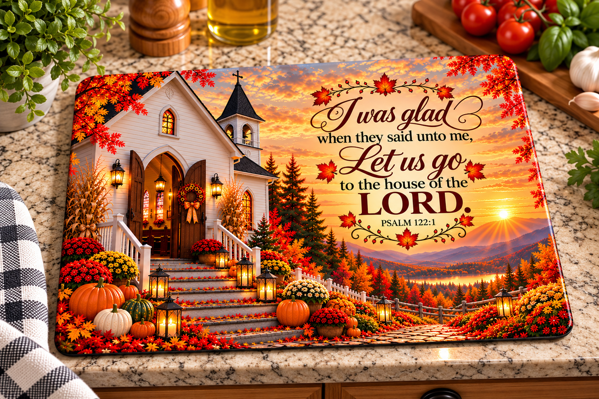 Psalm 122:1 - House of the Lord Autumn Glass Cutting Board