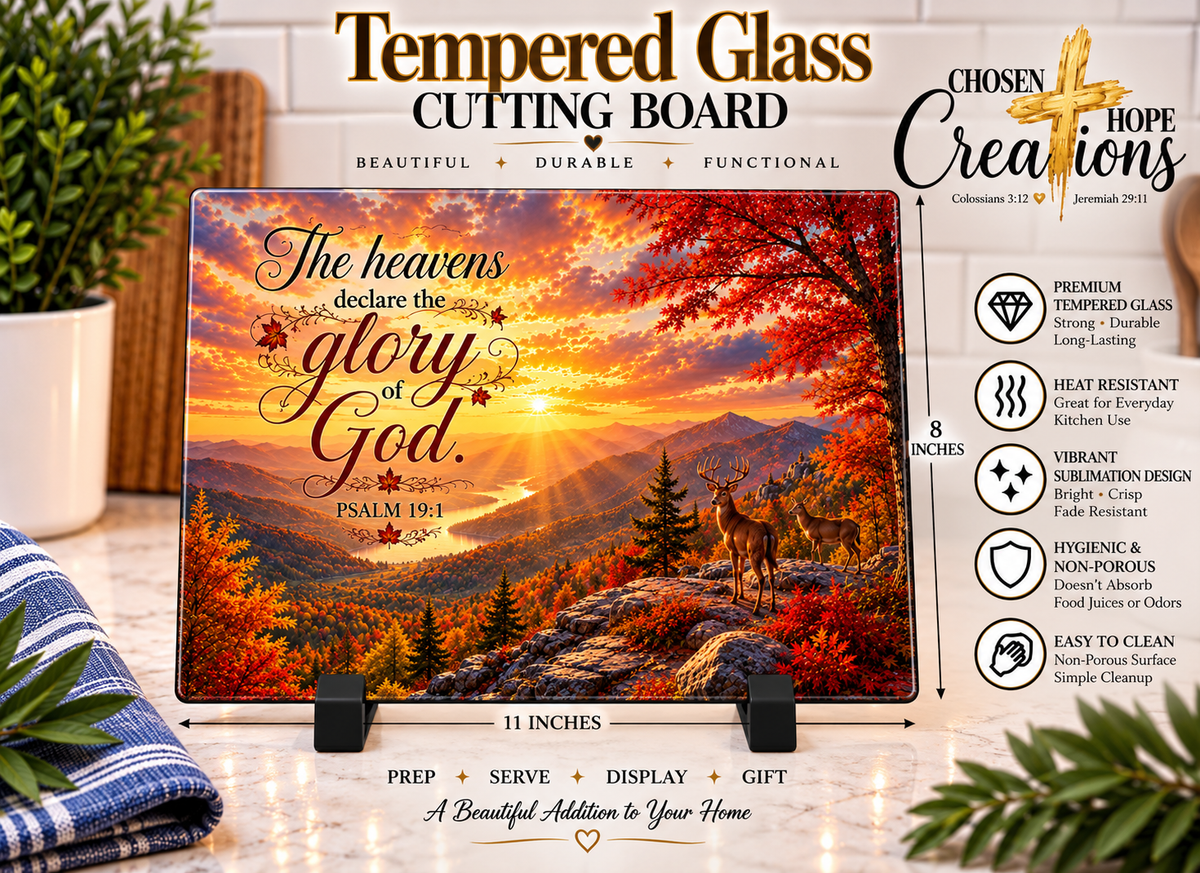 Psalm 19:1 - The Heavens Declare Autumn Glass Cutting Board