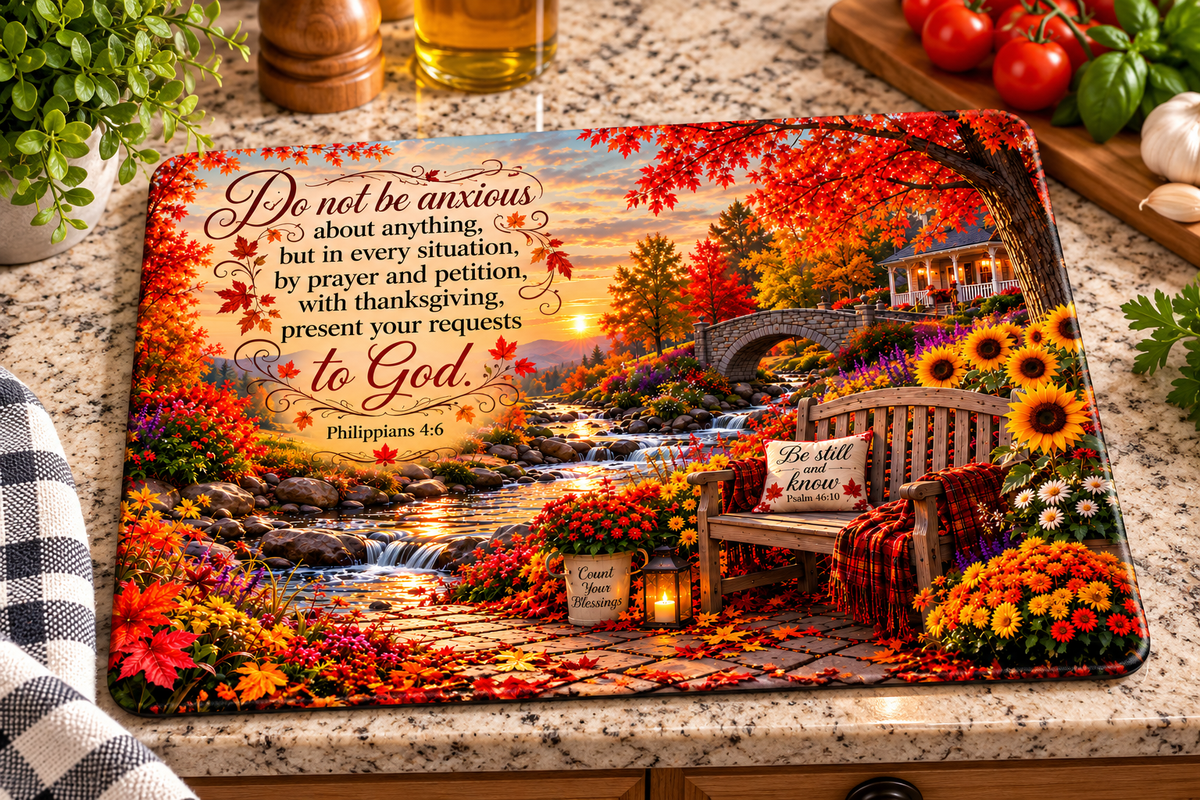 Philippians 4:6 “Do Not Be Anxious” Autumn Tempered Glass Cutting Board