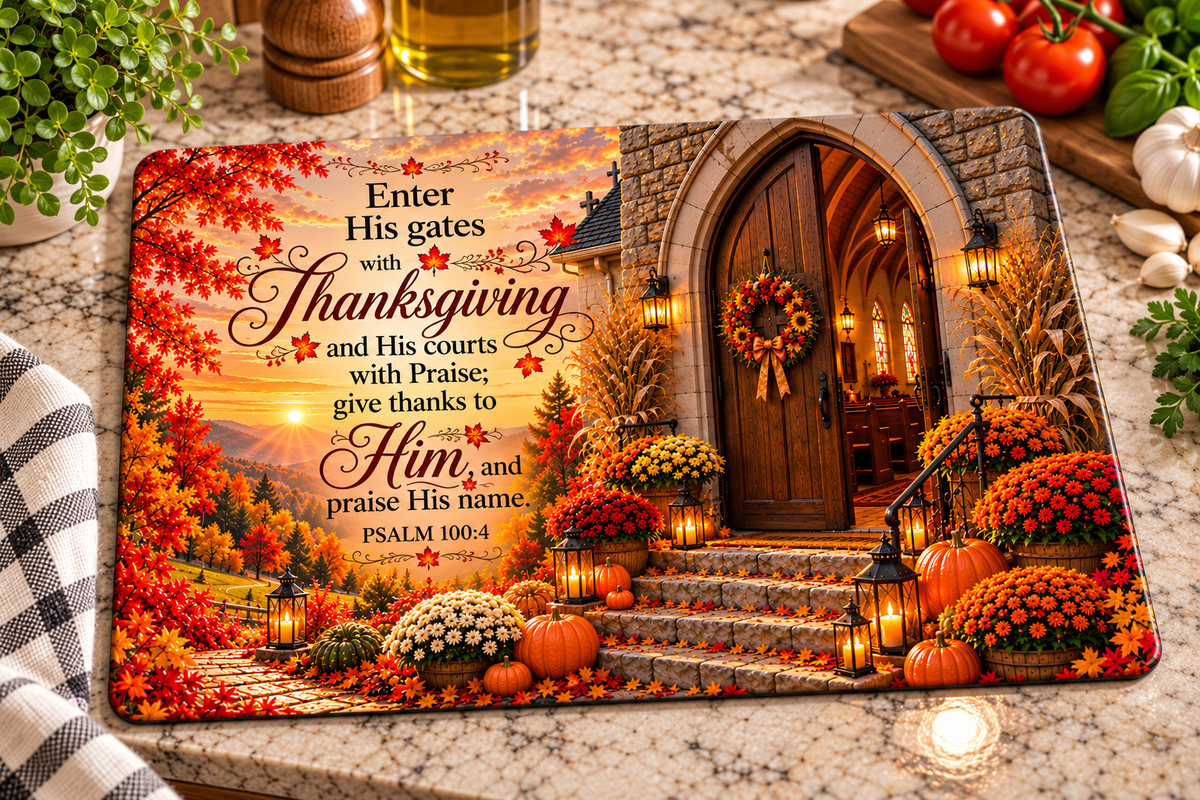 Psalm 100:4 “Enter His Gates with Thanksgiving” Tempered Glass Cutting Board