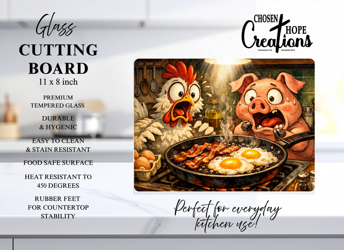 Funny Tempered Glass Cutting Board – Bacon & Eggs Design for a Fun Kitchen