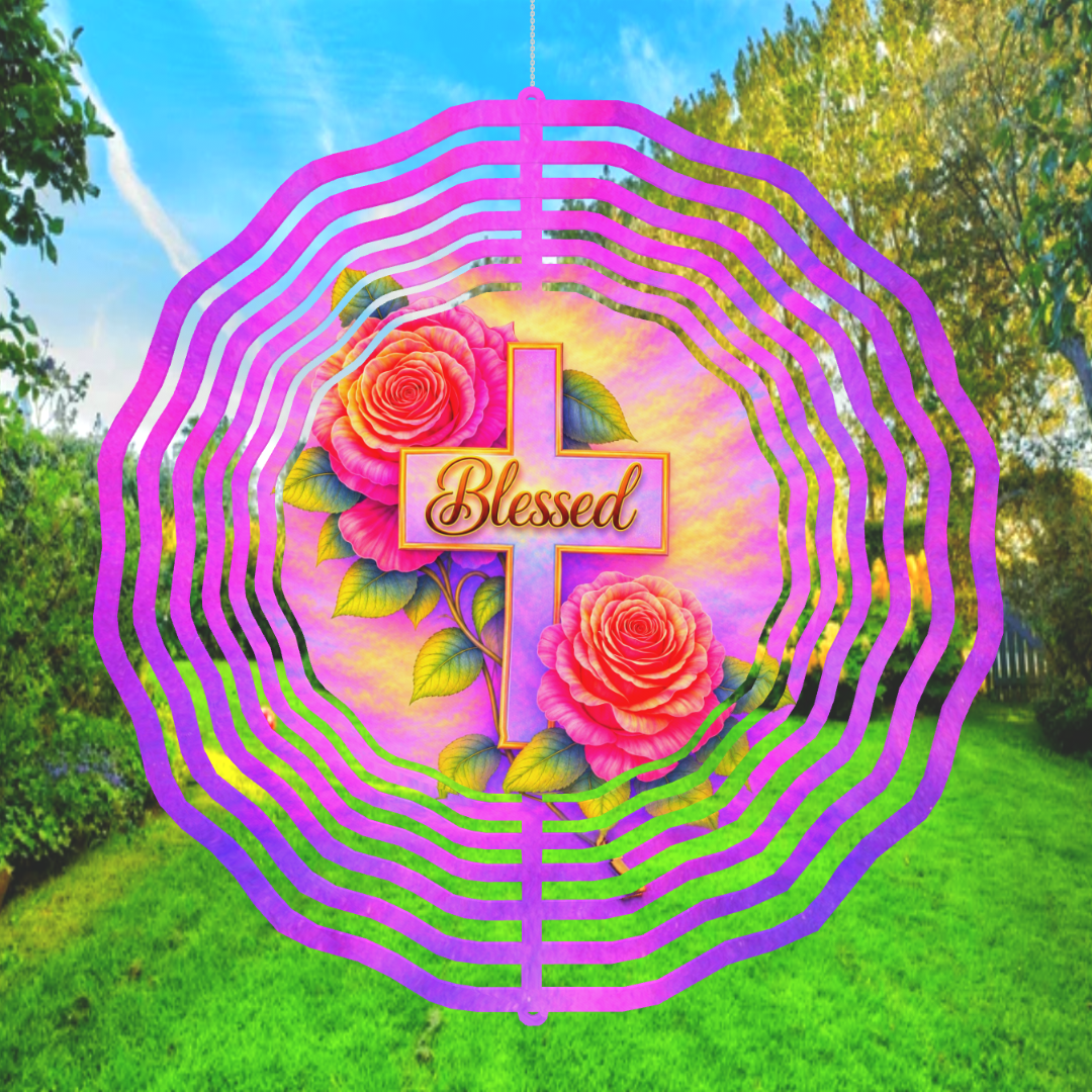 Blessed Rose Cross Wind Spinner | Embrace Faith with Inspirational Garden Decor