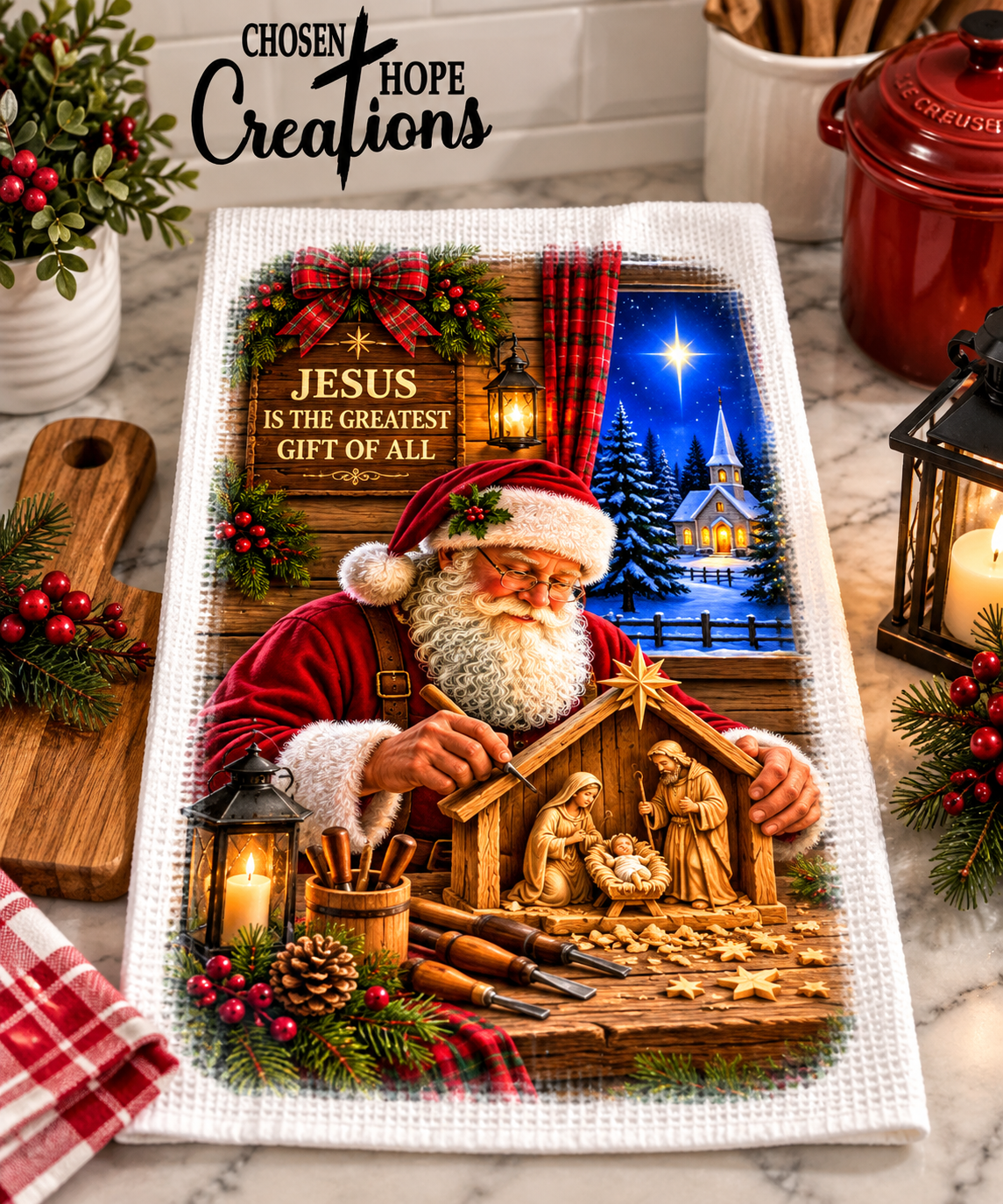 Faith-Inspired Christmas Kitchen Towel - Jesus Is the Greatest Gift of All