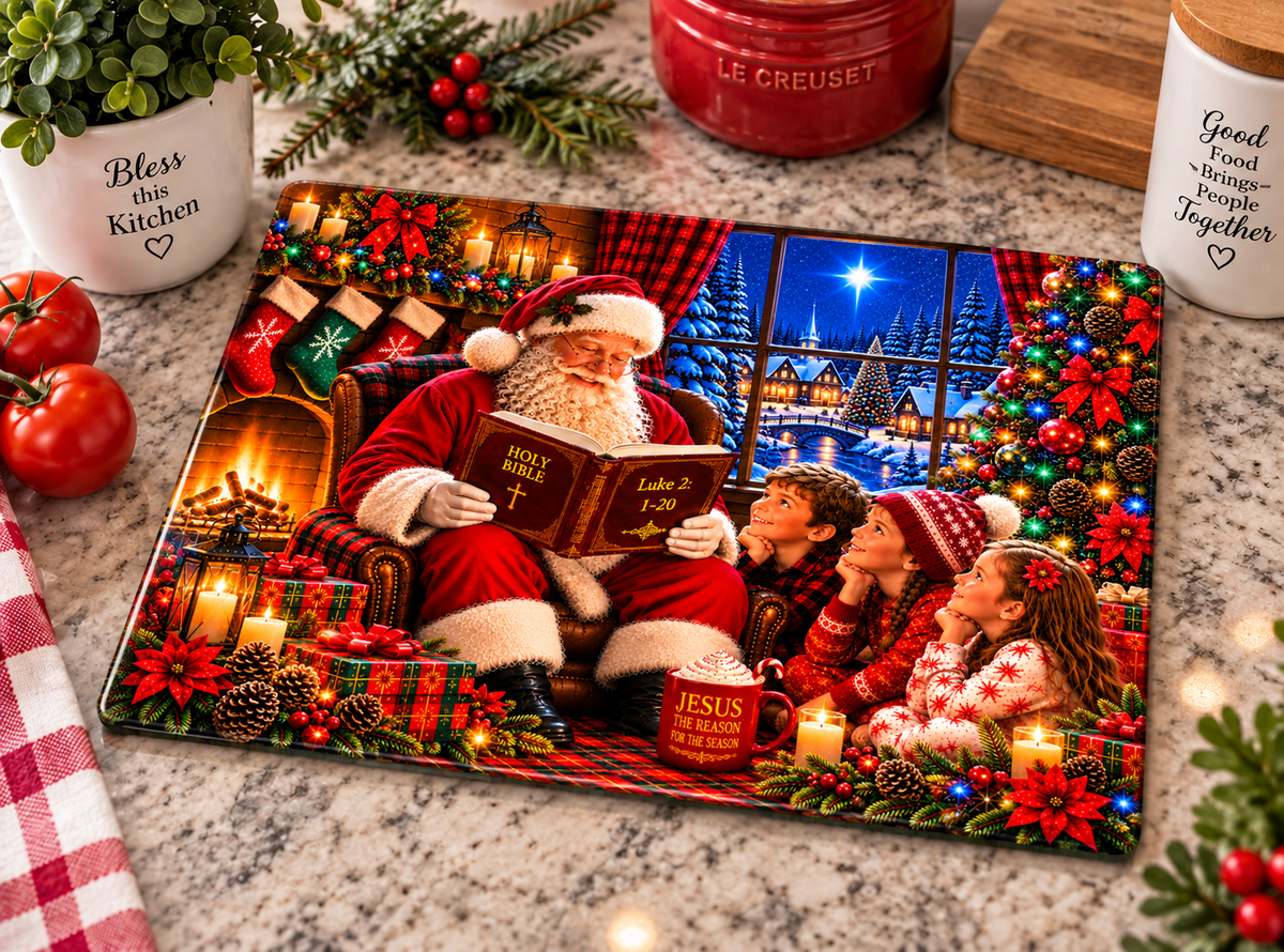 The Faith of St. Nicholas – Enchanting Christmas Tempered Glass Cutting Board for Heartfelt Holiday Traditions