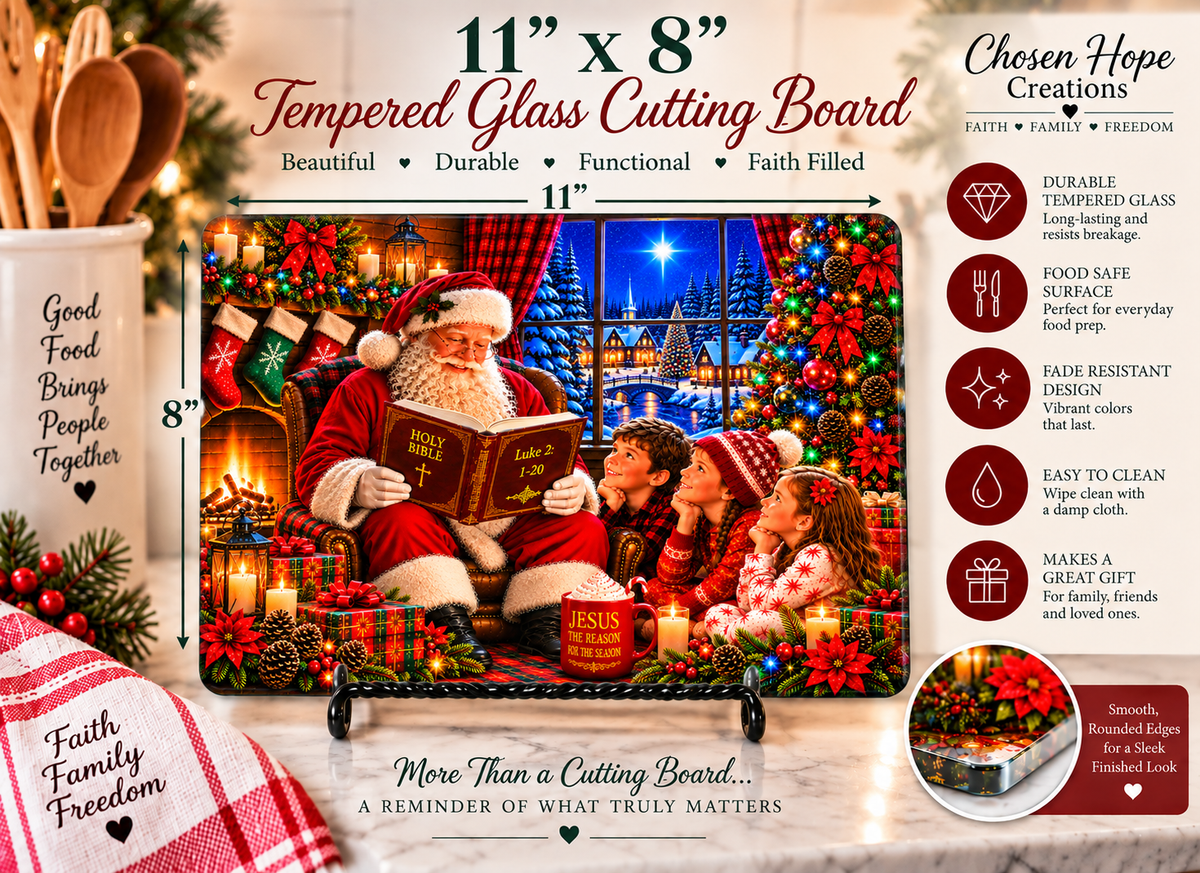 The Faith of St. Nicholas – Enchanting Christmas Tempered Glass Cutting Board for Heartfelt Holiday Traditions
