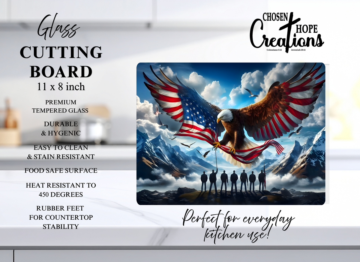 Eagle Veteran Patriotic Glass Cutting Board – A Tribute to Heroes