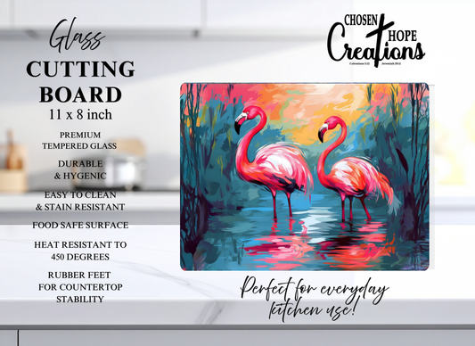Tropical Vibes: Flamingo Tempered Glass Cutting Board – 8×11 for Style and Function