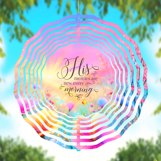 His Mercies Are New Every Morning Wind Spinner – Inspirational Faith Garden Decor