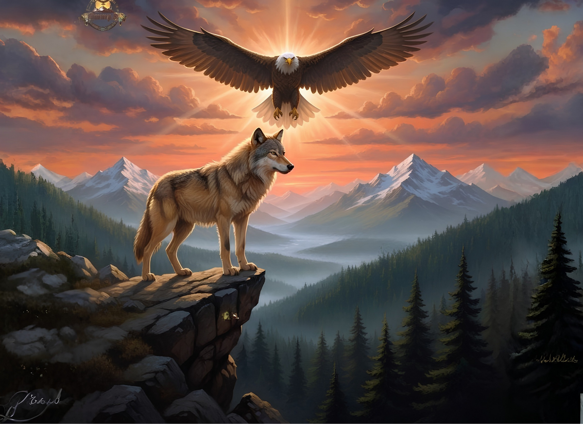 Eagle and Wolf Glass Cutting Board – Nature's Majesty in Your Kitchen