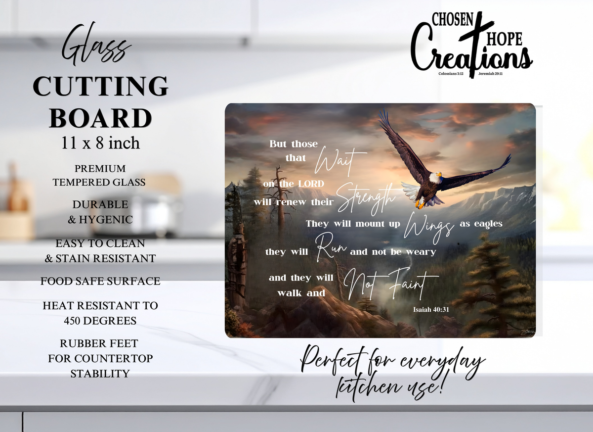 Isaiah 40:31 Cutting Board – Soaring Eagle Tempered Glass for Strength and Inspiration
