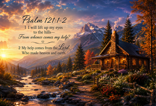 Psalm 121:1–2 Mountain Cabin Tempered Glass Cutting Board | Enhance Your Christian Kitchen Décor