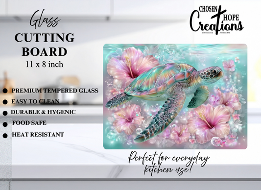 Charming Sea Turtle Glass Cutting Board – Stylish 8x11 Kitchen Essential