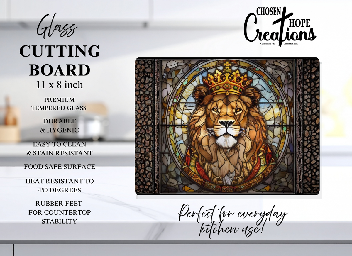 Lion of Judah Cutting Board - Stained Glass Tempered Glass, 8×11